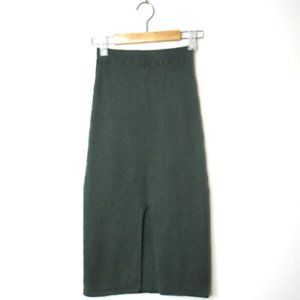 Free People Skyline Midi Skirt XS Green "Thyme" Sweater Knit Front Slit